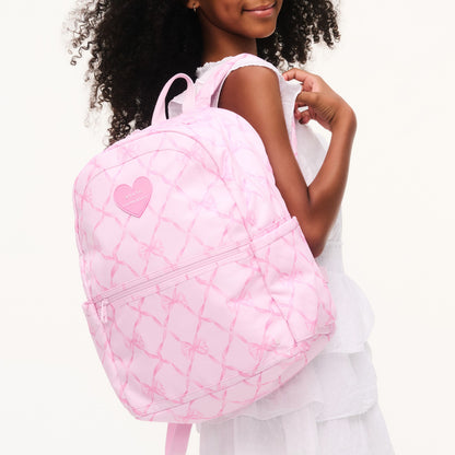State Bags STATE x LoveShackFancy Kane Double Pocket Backpack Recycled Polyester Canvas Pink Peppermint