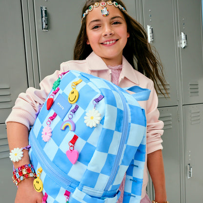 State Bags Kane Kids Travel Backpack Charms Blue Checkerboard