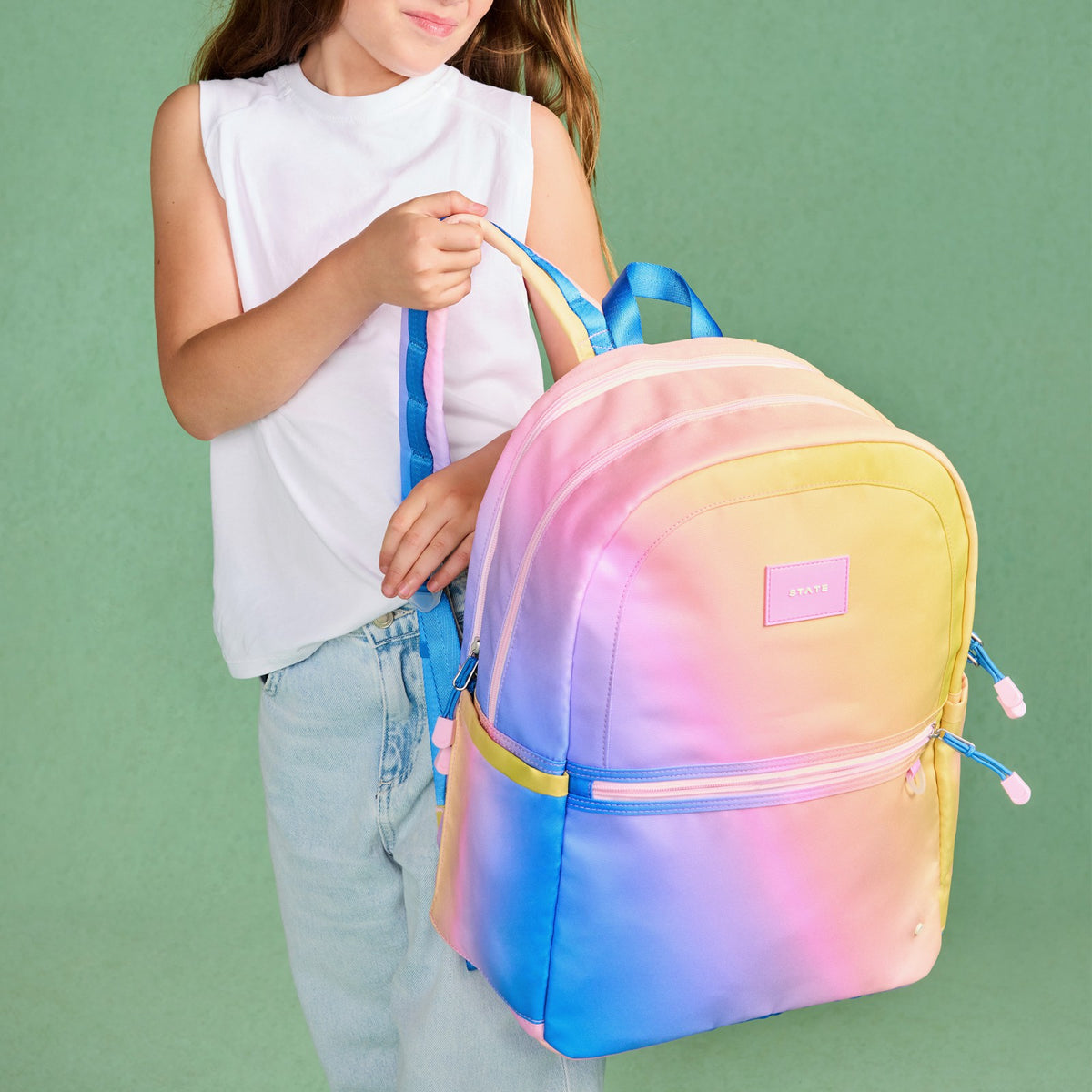 State Bags Kane Kids Large Backpack Recycled Polycnavas Blue/Pink/Yellow Gradient