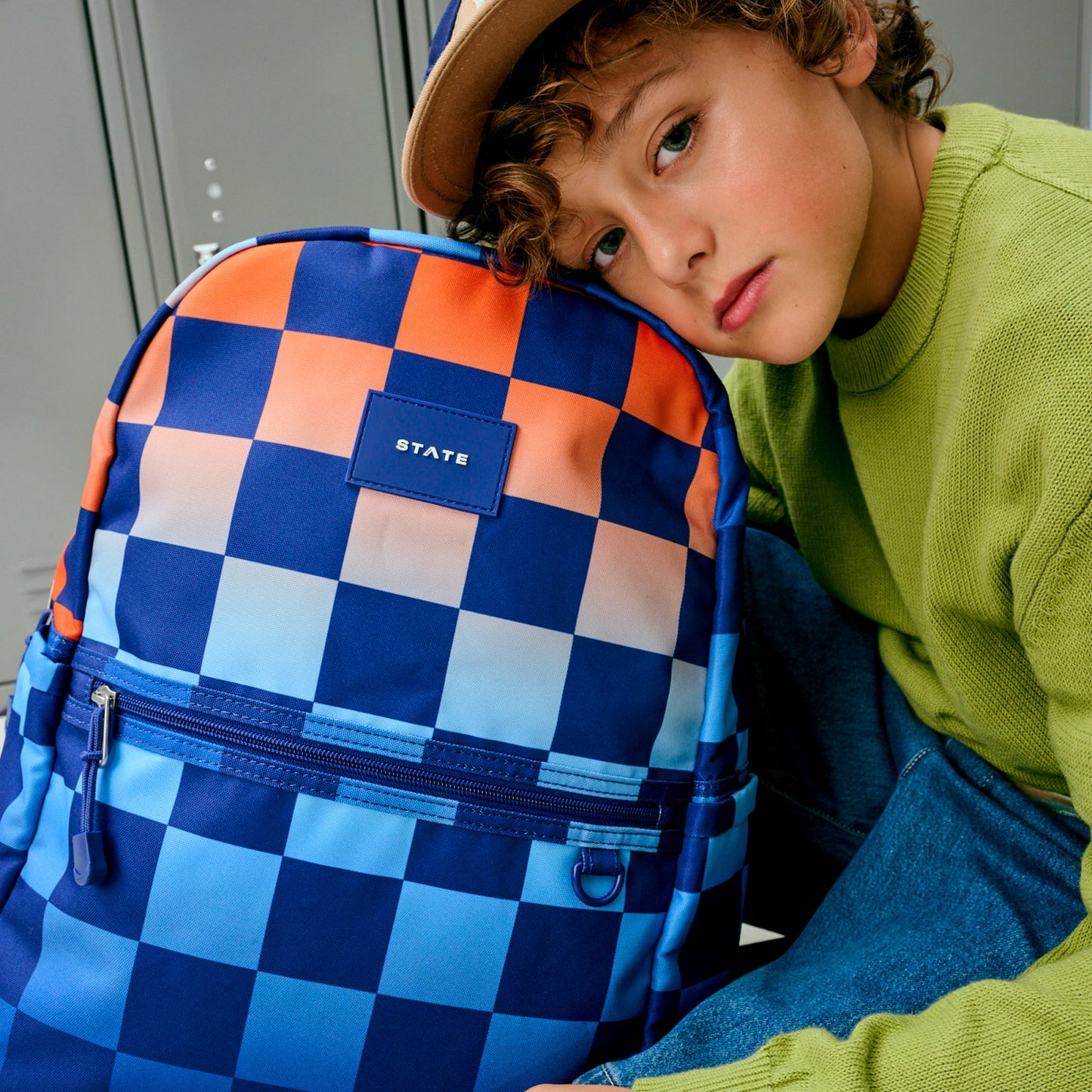 State Bags Kane Double Pocket Backpack Recycled Polycanvas Gradient Checkerboard