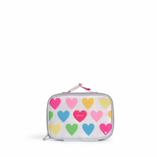 State Bags Rodgers Lunch Box Metallic Happy Fuzzy Hearts