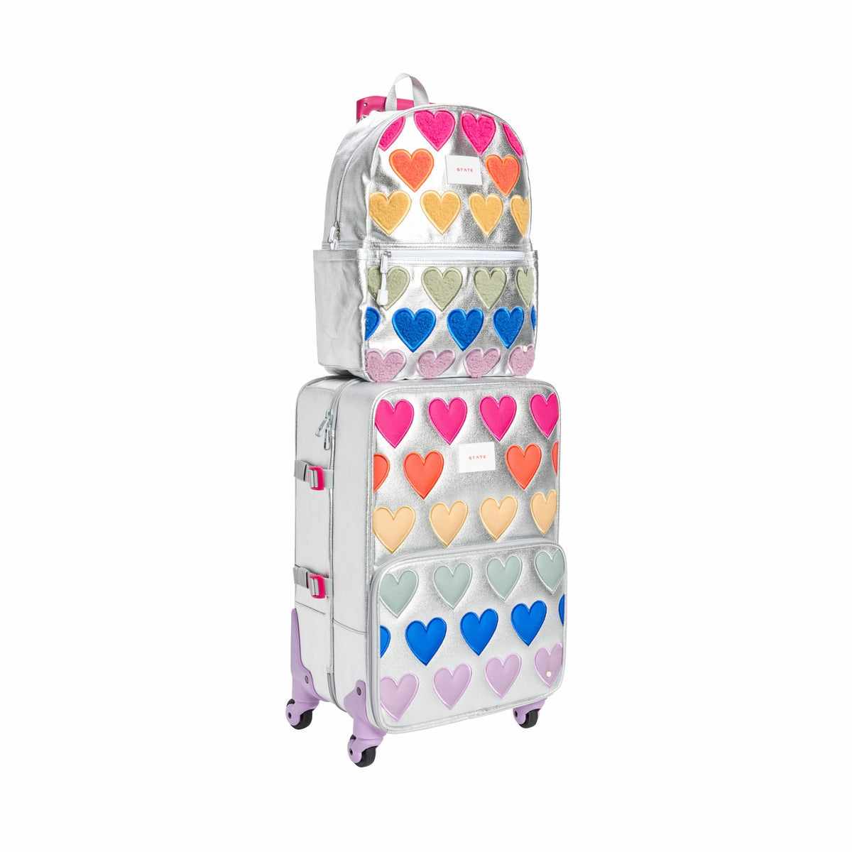 State Bags Logan Suitcase Metallic Patchwork Hearts