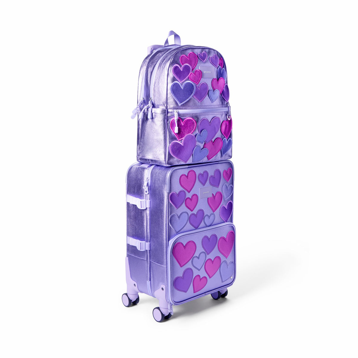 State Bags Logan Suitcase Metallic 3D Hearts