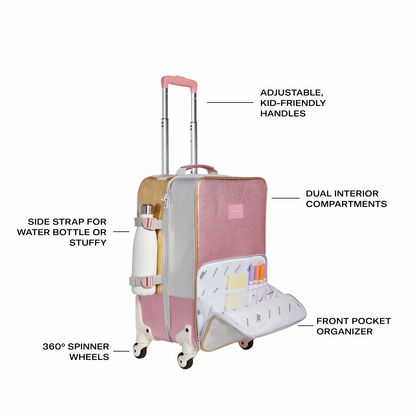 State Bags Logan Suitcase Metallic Pink/Silver