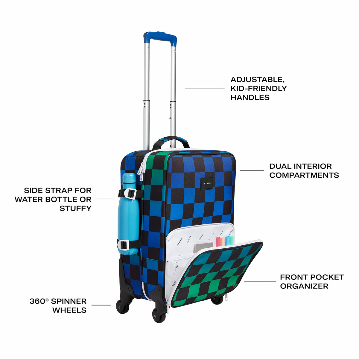 State Bags Logan Suitcase Printed Canvas Blue Checkerboard