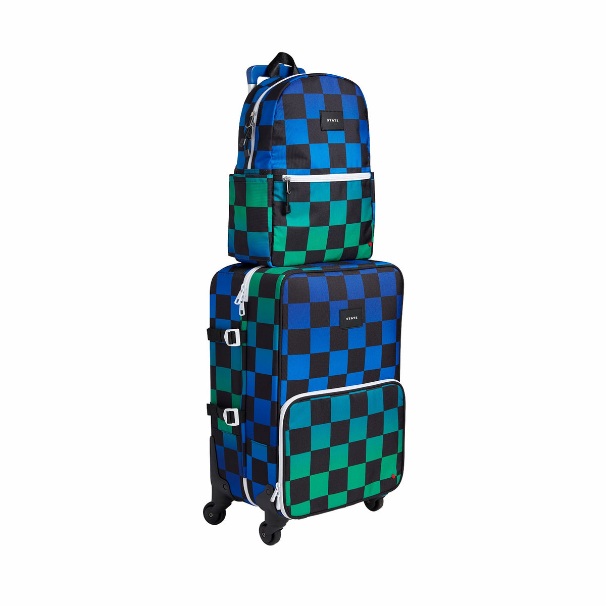 State Bags Logan Suitcase Printed Canvas Blue Checkerboard