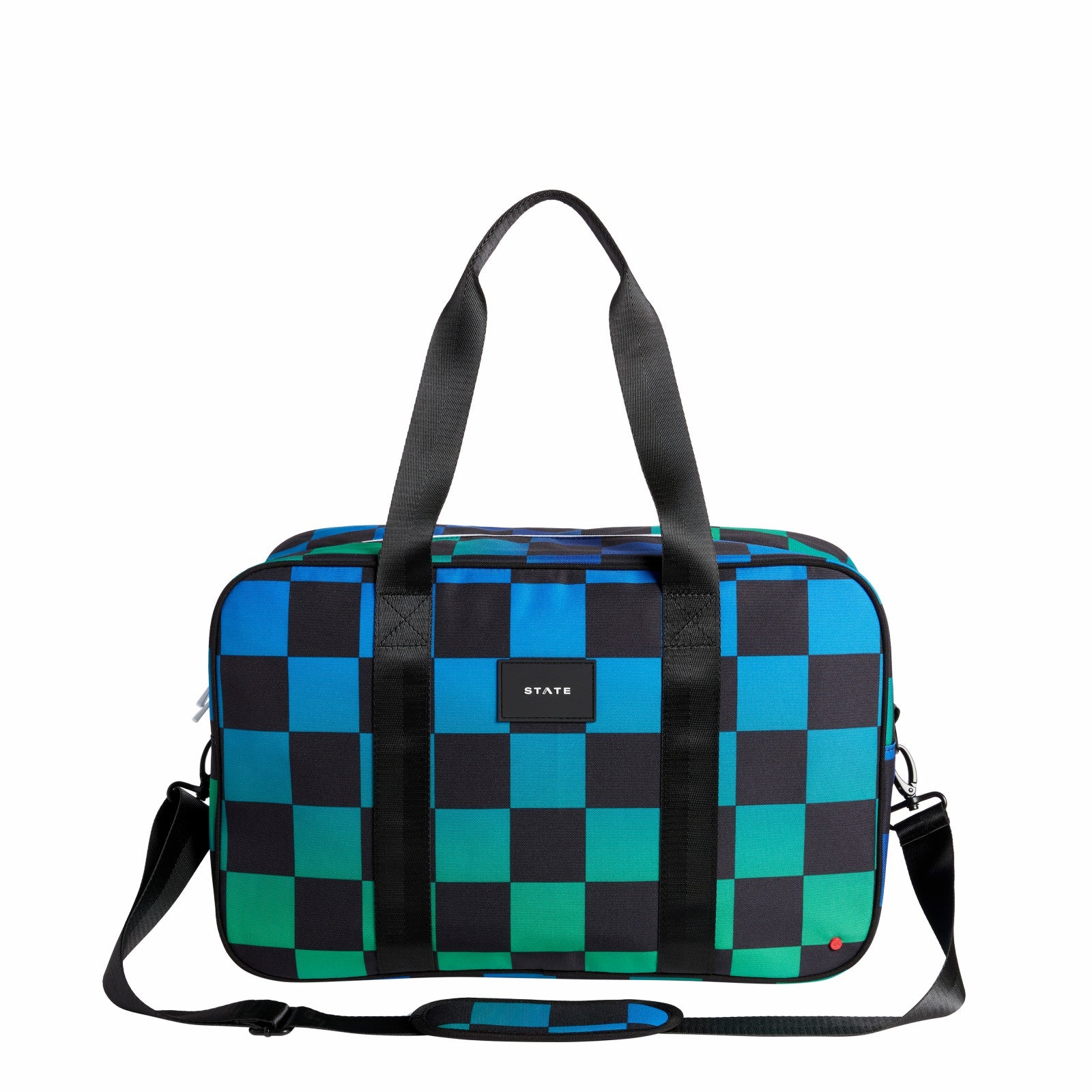 State Bags Rockaway Duffle Recycled Polyester Canvas Blue Checkerboard
