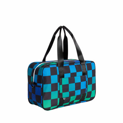 State Bags Rockaway Duffle Recycled Polyester Canvas Blue Checkerboard