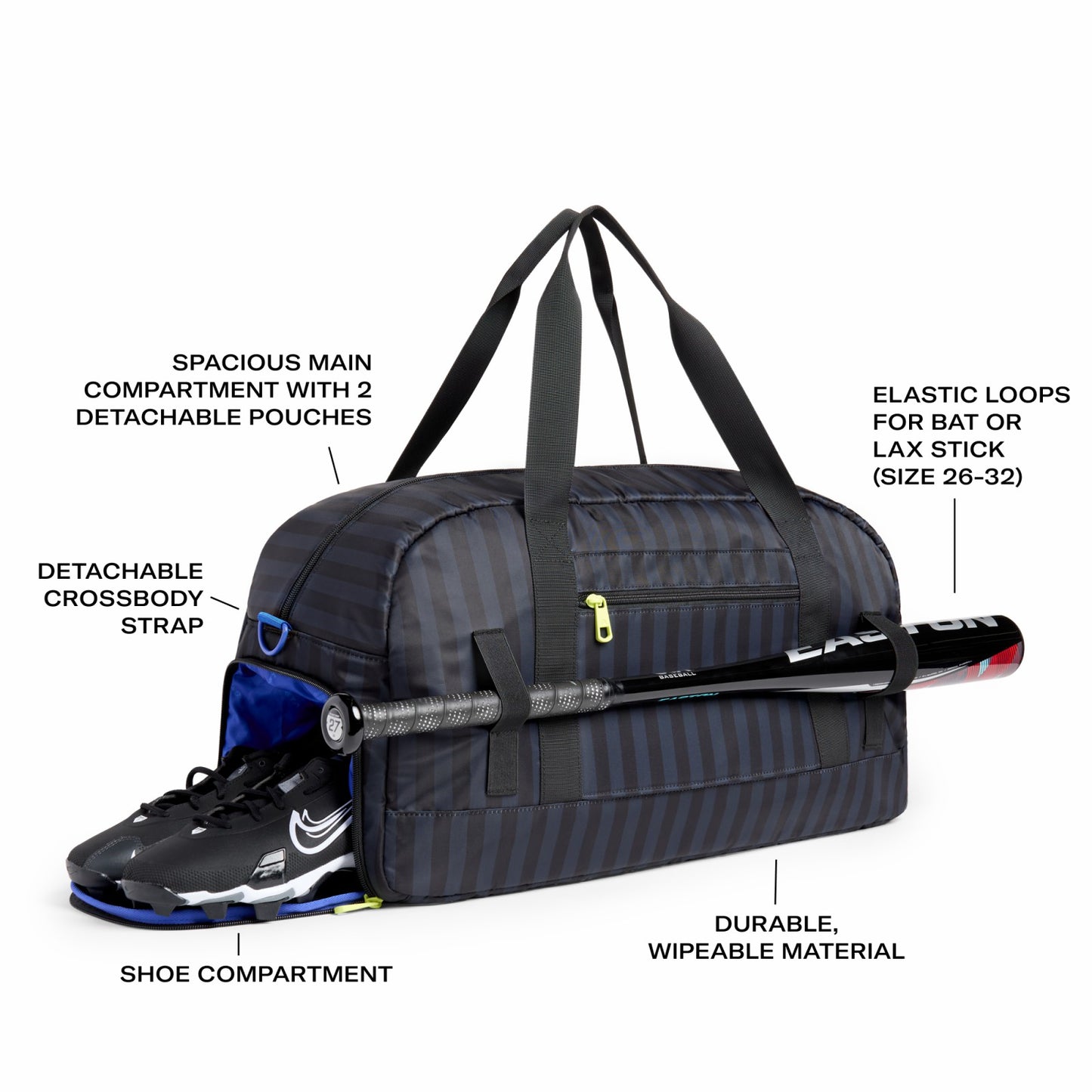 State Bags Fenway Sports Duffle Black Grey Striped