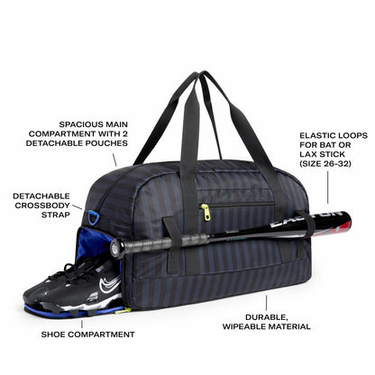 State Bags Fenway Sports Duffle Black Grey Striped