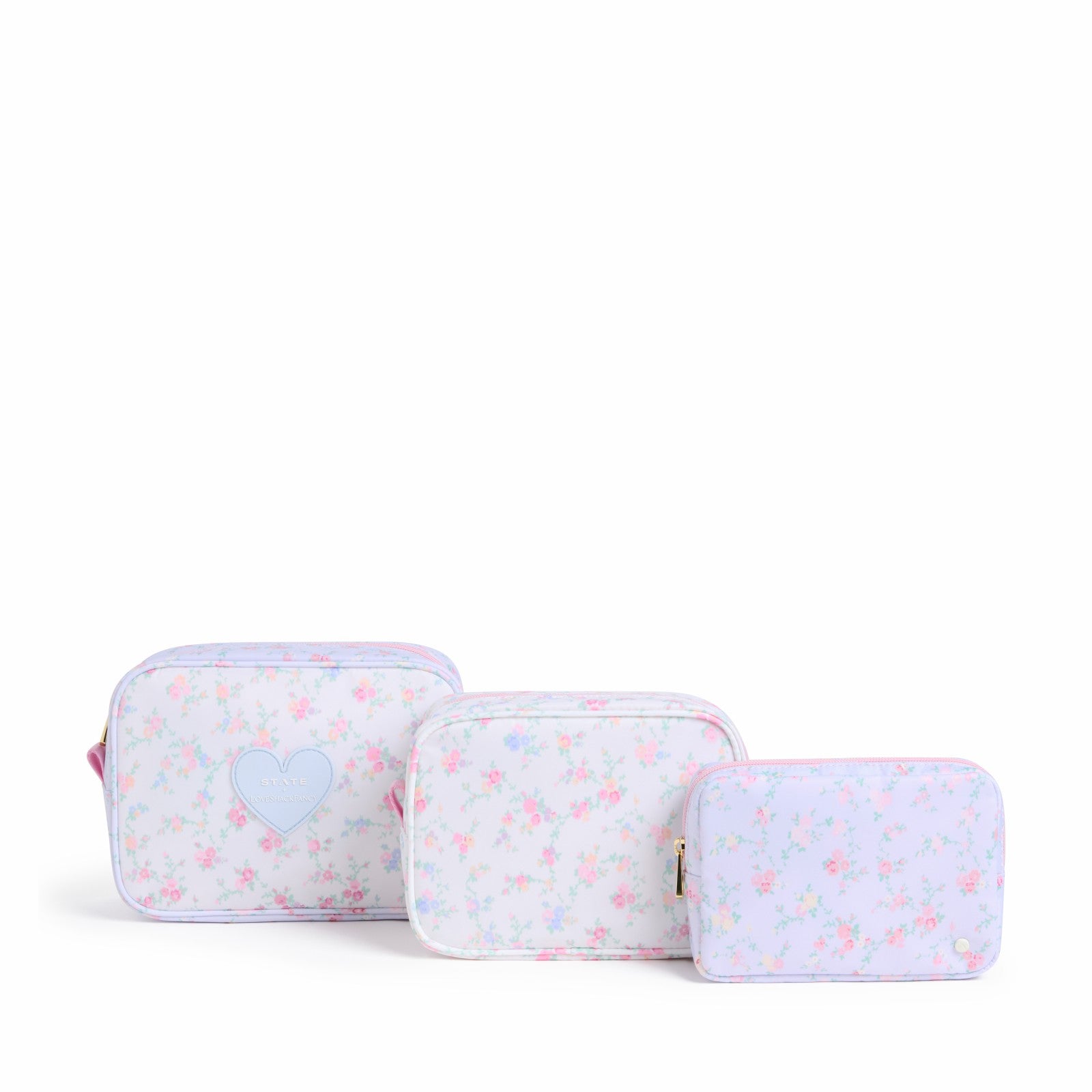 State Bags STATE x LoveShackFancy Travel Pouch Set Nylon Confetti Bloom / Wildflower Blue
