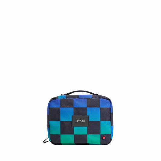 State Bags Bensen Toiletry Kit Recycled Polyester Canvas Blue Checkerboard