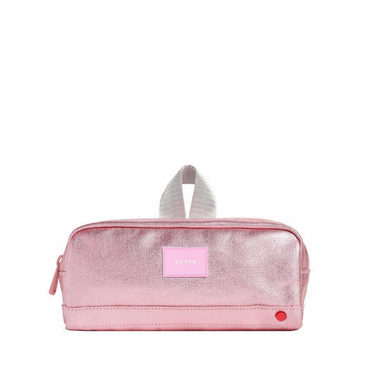 State Bags Clinton Pencil Case Metallic Pink/Silver