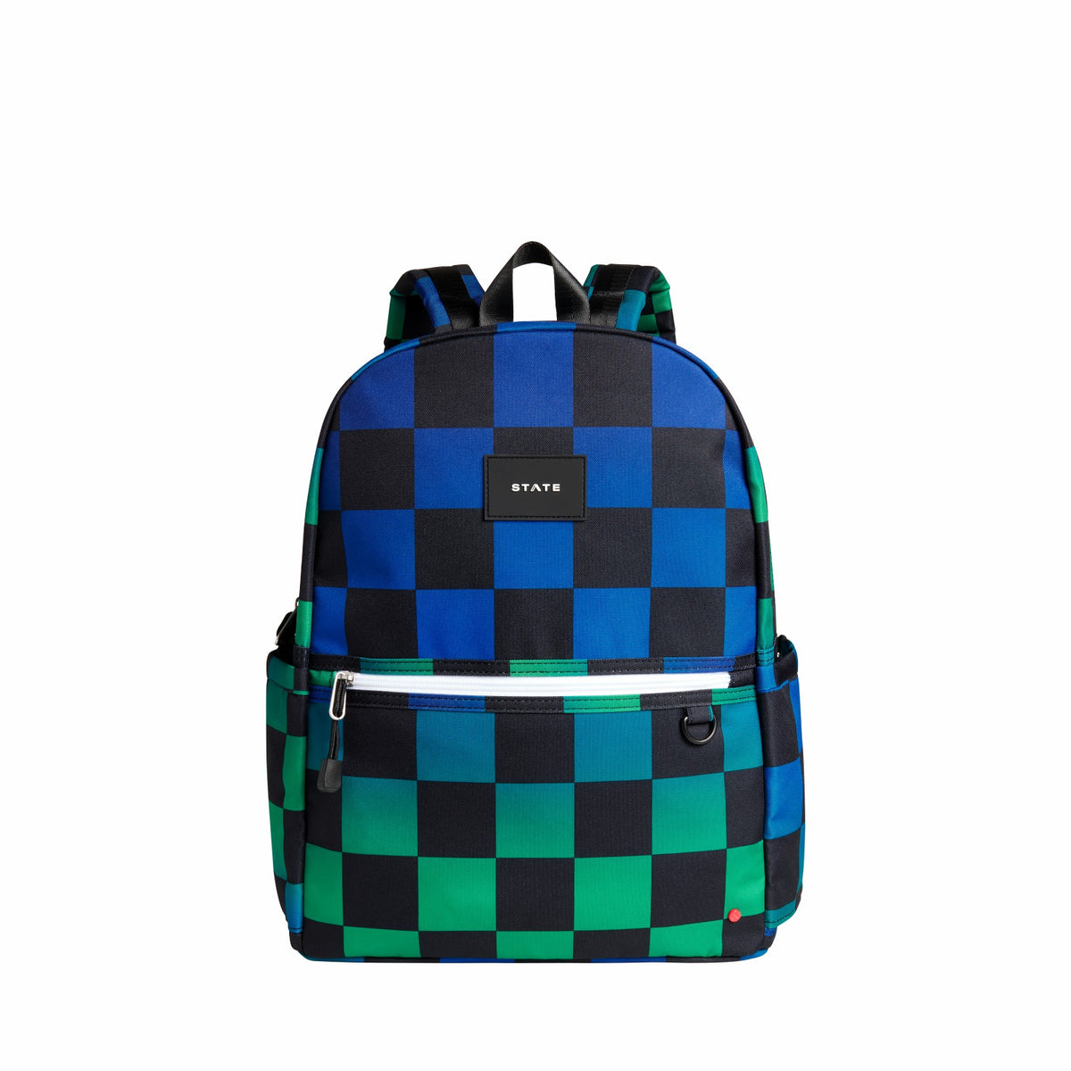 State Bags Kane Double Pocket Backpack Recycled Poly Canvas Blue Checkerboard