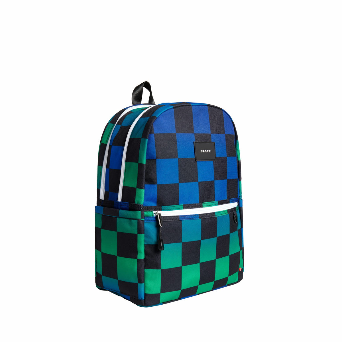 State Bags Kane Double Pocket Backpack Recycled Poly Canvas Blue Checkerboard
