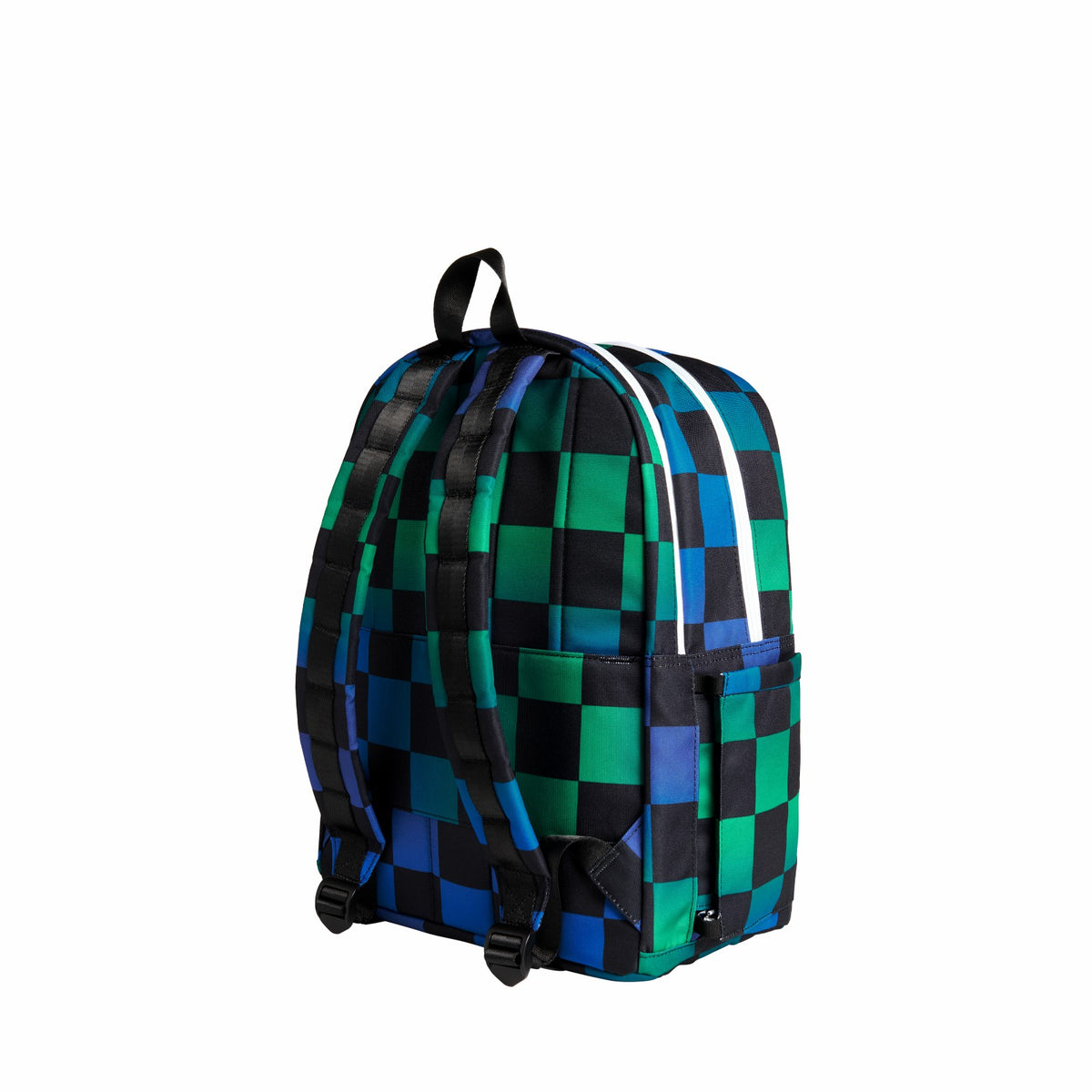State Bags Kane Double Pocket Backpack Recycled Poly Canvas Blue Checkerboard