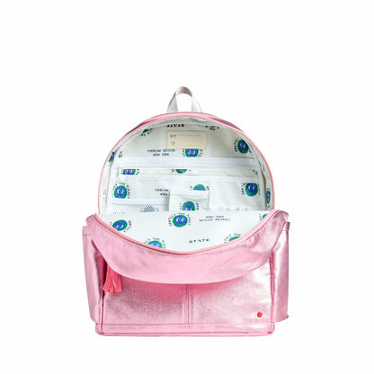 State Bags Kane Kids Double Pocket Backpack Recycled Poly Canvas Pink Checkerboard
