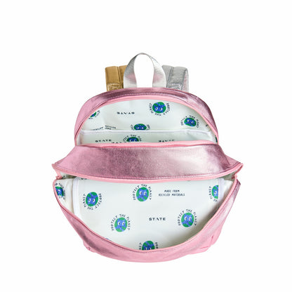 State Bags Kane Kids Double Pocket Backpack Recycled Poly Canvas Pink Checkerboard