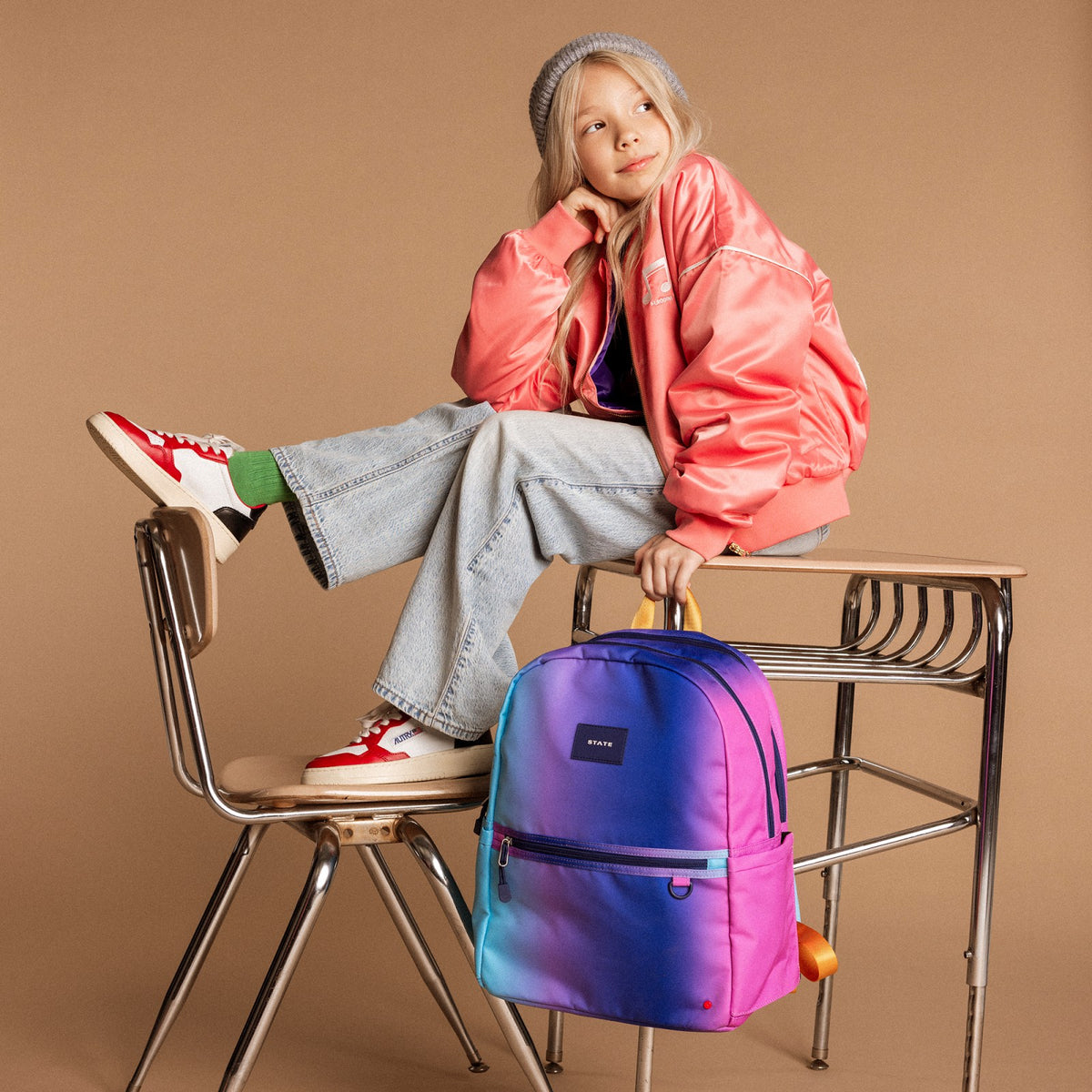 State Bags Kane Kids Double Pocket Recycled Polyester Canvas Blue Pink Gradient