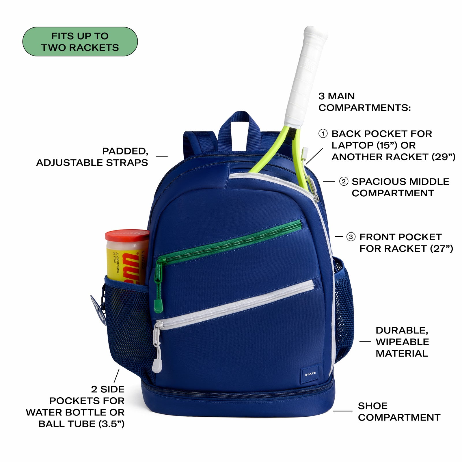 State Bags Lenox Tennis Backpack Nylon Navy