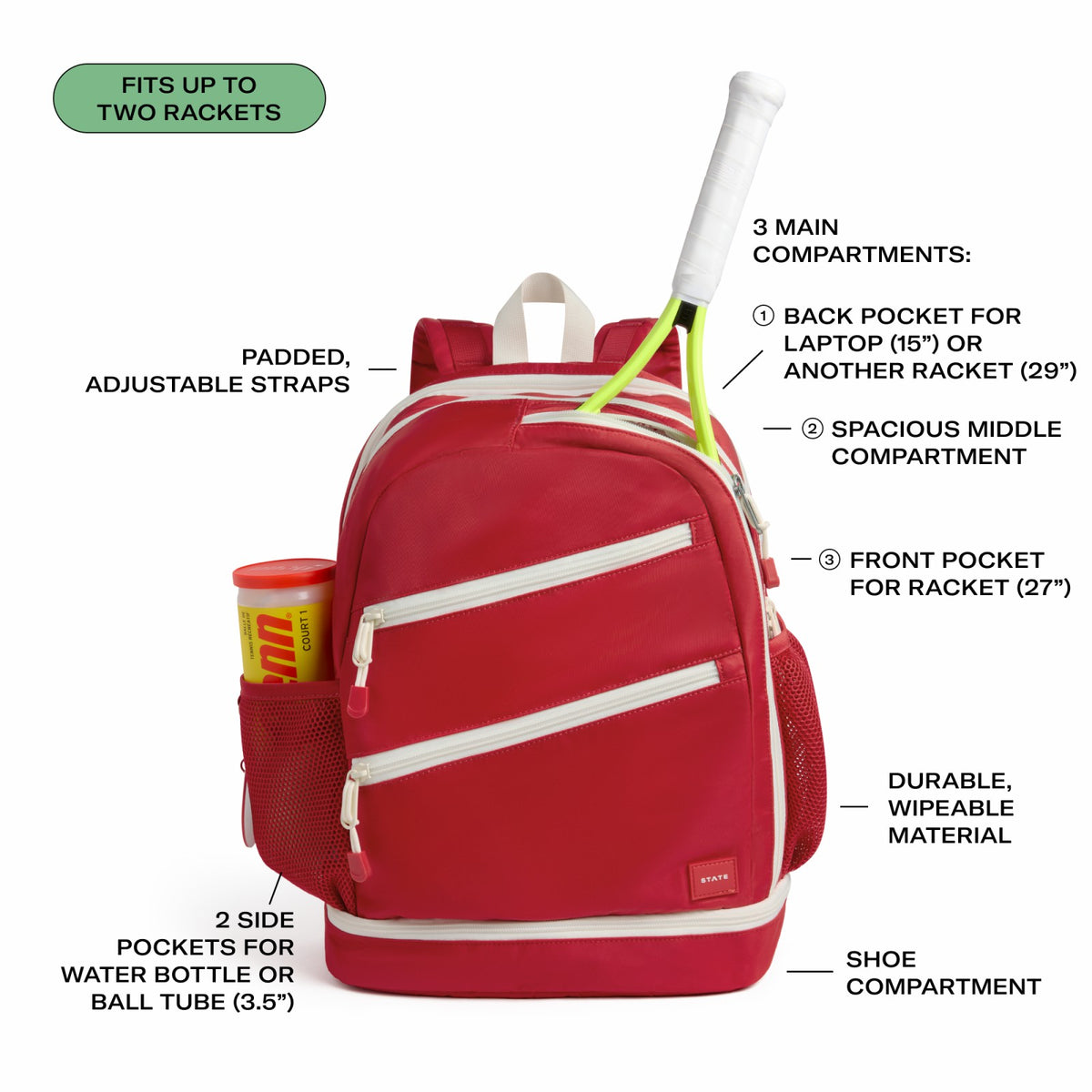 State Bags Lenox Tennis Backpack Nylon Red