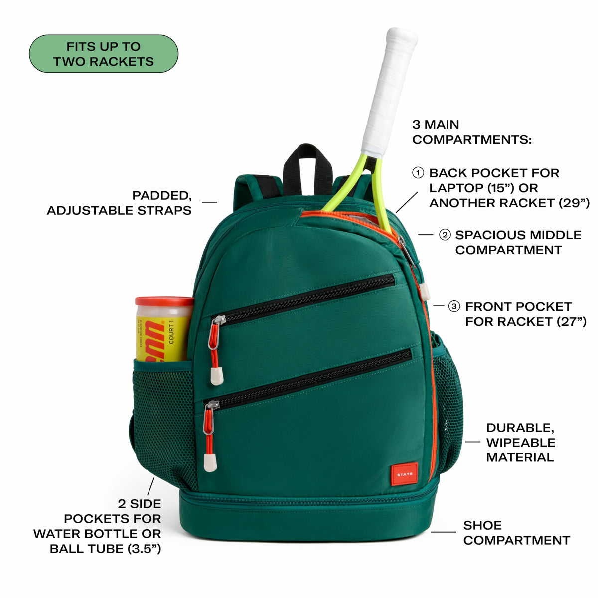 State Bags Lenox Tennis Backpack Nylon Evergreen