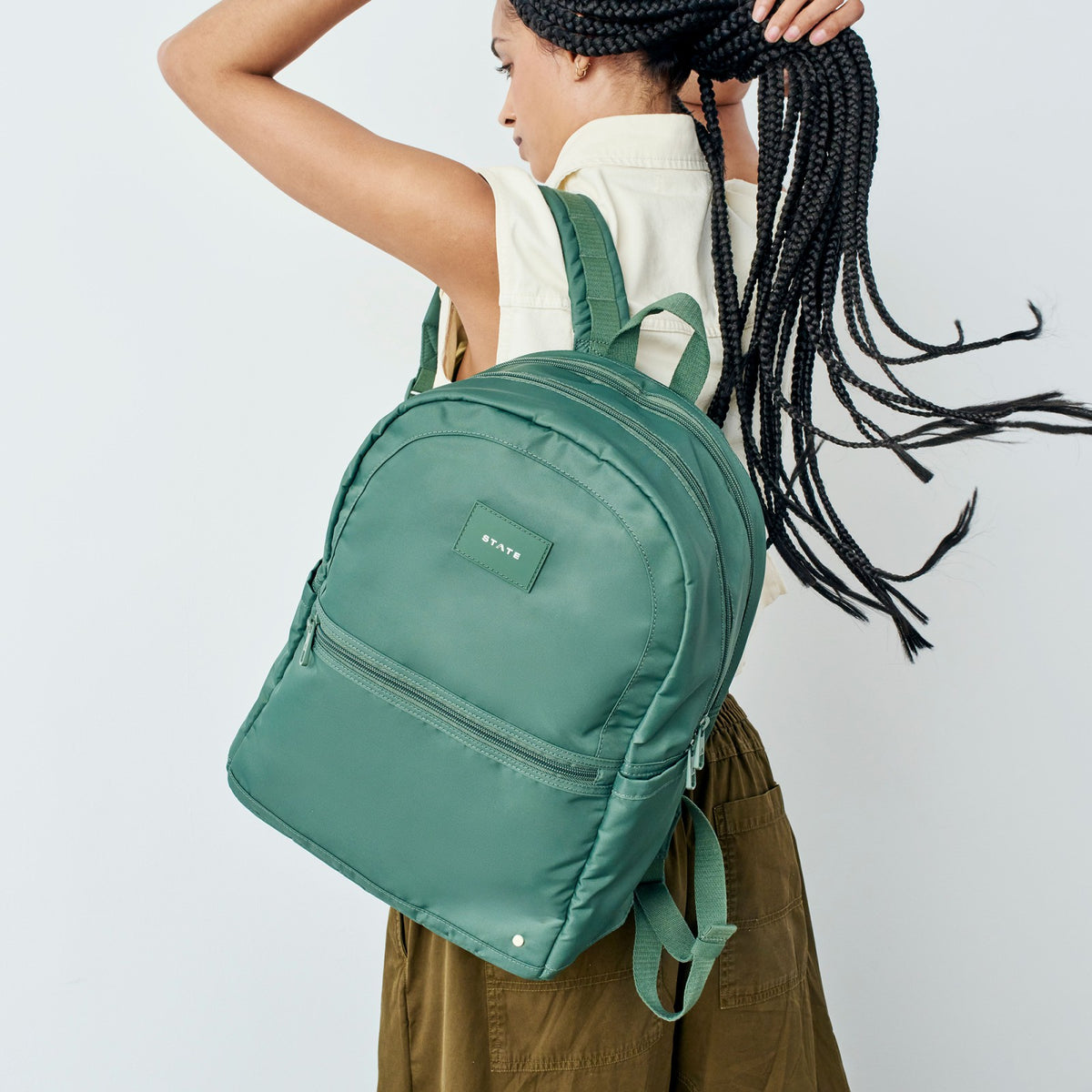 State Bags Evans Double Pocket Backpack Recycled Nylon Olive