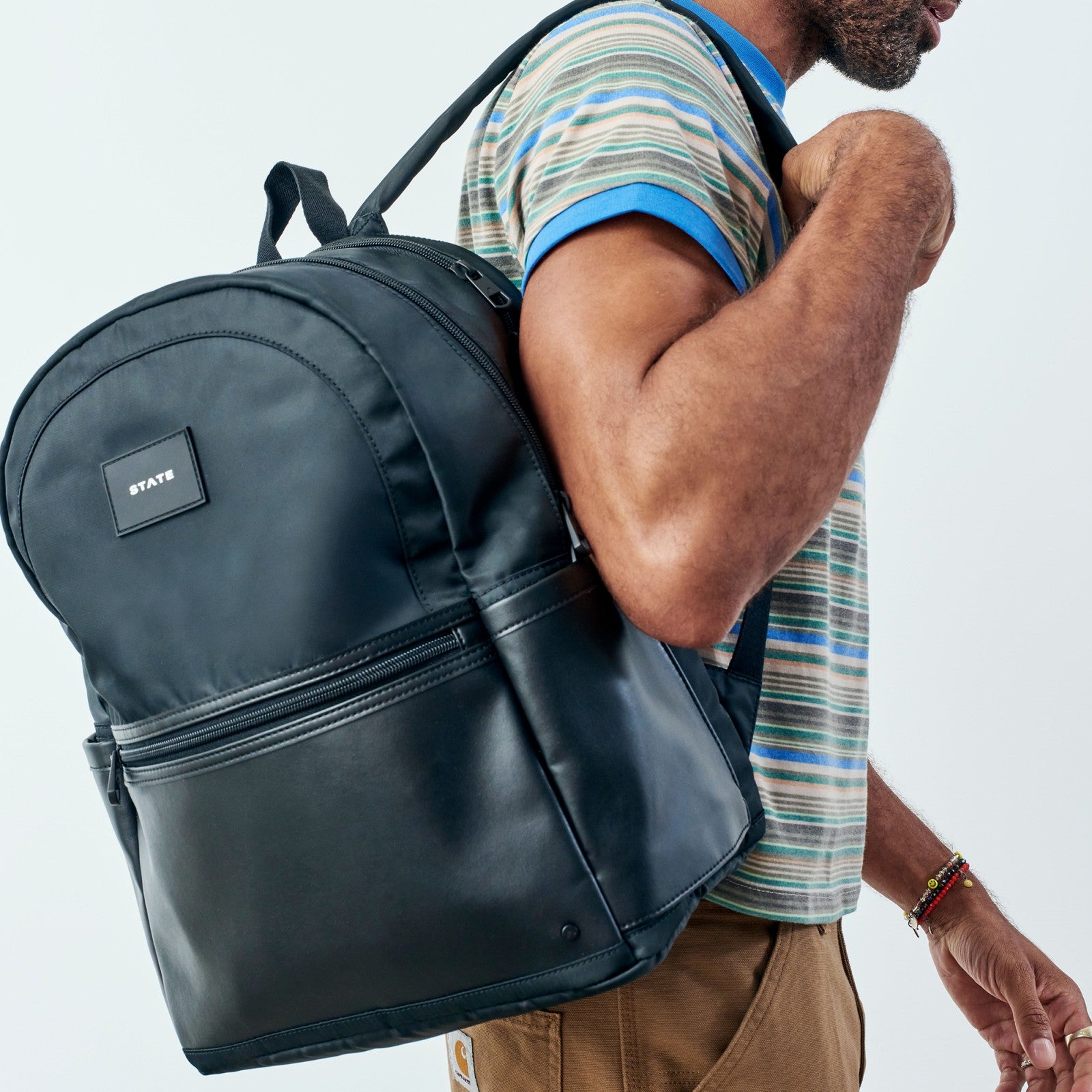 State Bags Evans Double Pocket Backpack Recycled Nylon Black