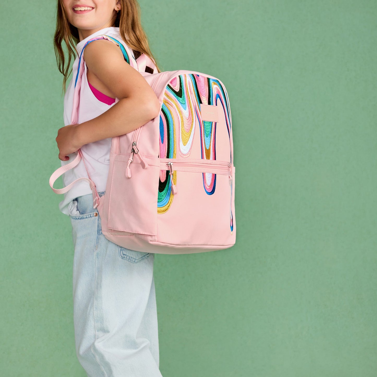 State Bags Kane Kids Double Pocket Backpack Recycled Poly Canvas Paint Wave