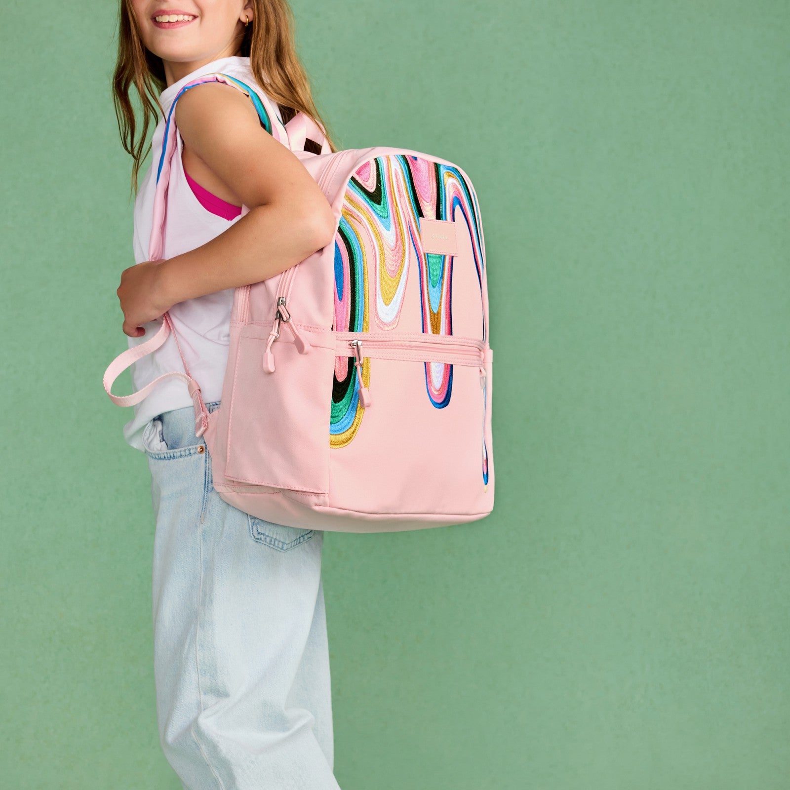 State Bags Kane Kids Double Pocket Backpack Recycled Poly Canvas Paint Wave