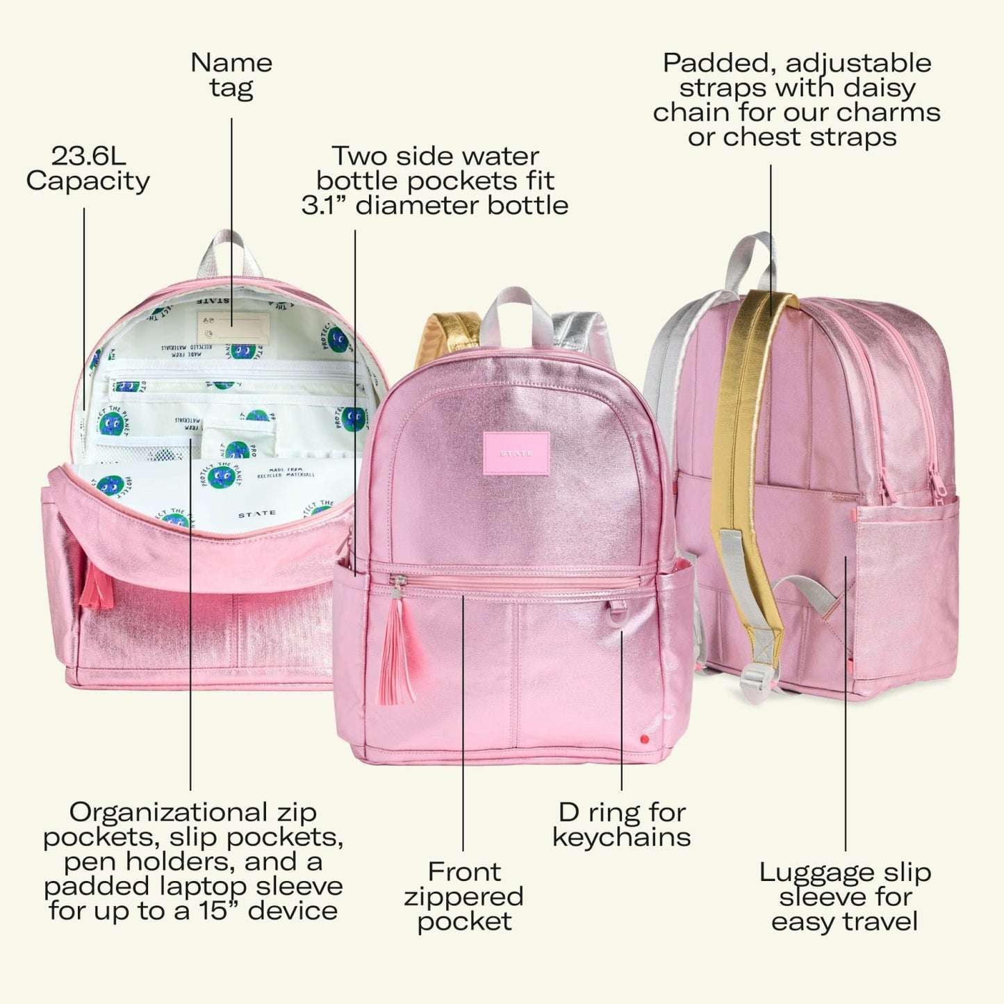 State Bags Kane Kids Double Pocket Backpack Recycled Poly Canvas Paint Wave