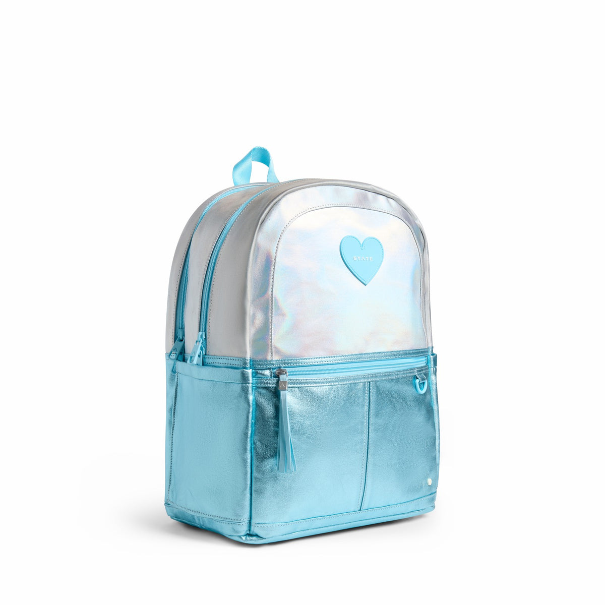 State Bags Kane Double Pocket Backpack Metallic Blue Irisdescent