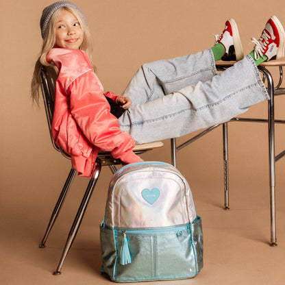 State Bags Kane Double Pocket Backpack Metallic Blue Irisdescent