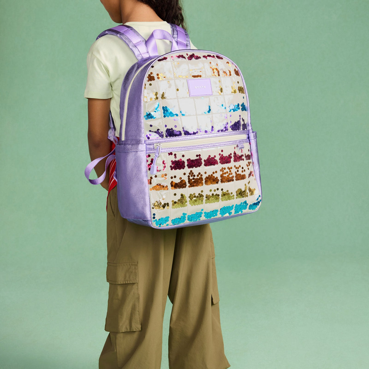 State Bags Kane Kids Backpack Lilac Quilted Sequins