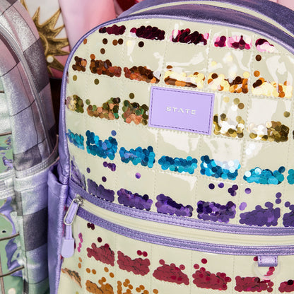 State Bags Kane Kids Backpack Lilac Quilted Sequins