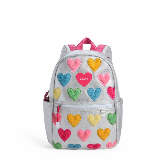 State Bags Kane Mini Backpack Metallic Happy Fuzzy Hearts