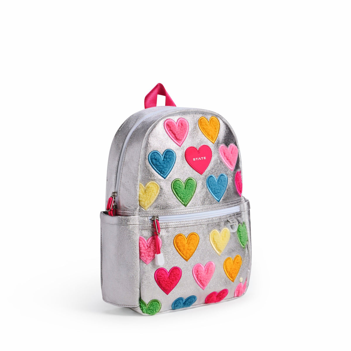 State Bags Kane Mini Backpack Metallic Happy Fuzzy Hearts
