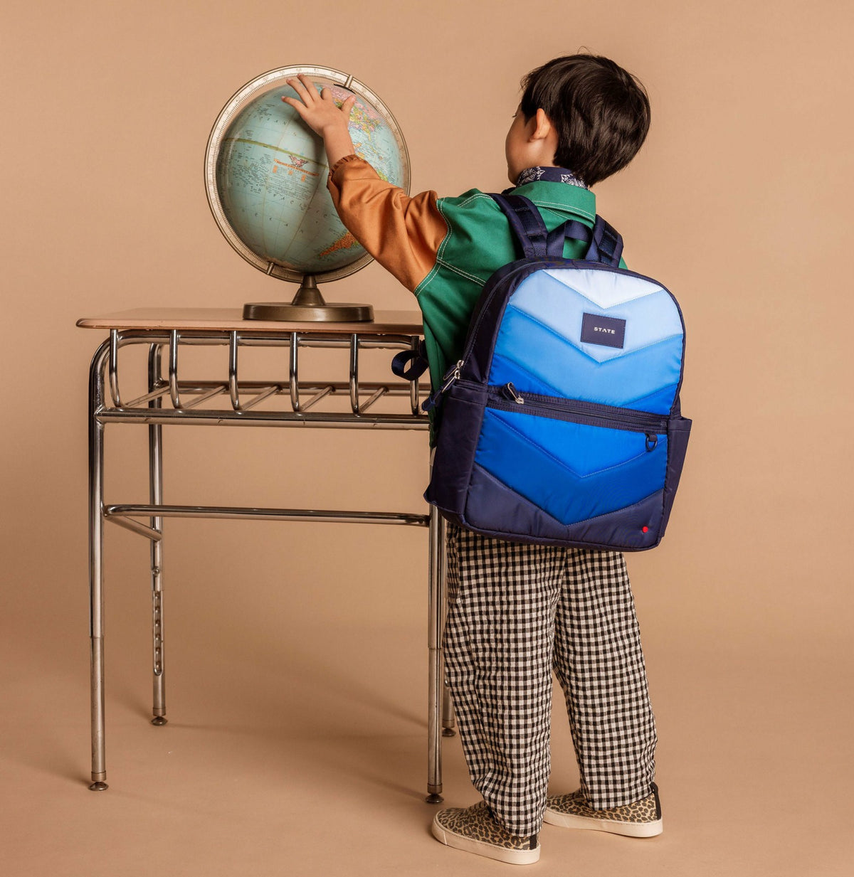 State Bags Kane Kids Backpack Nylon Puffer Blue Chevron