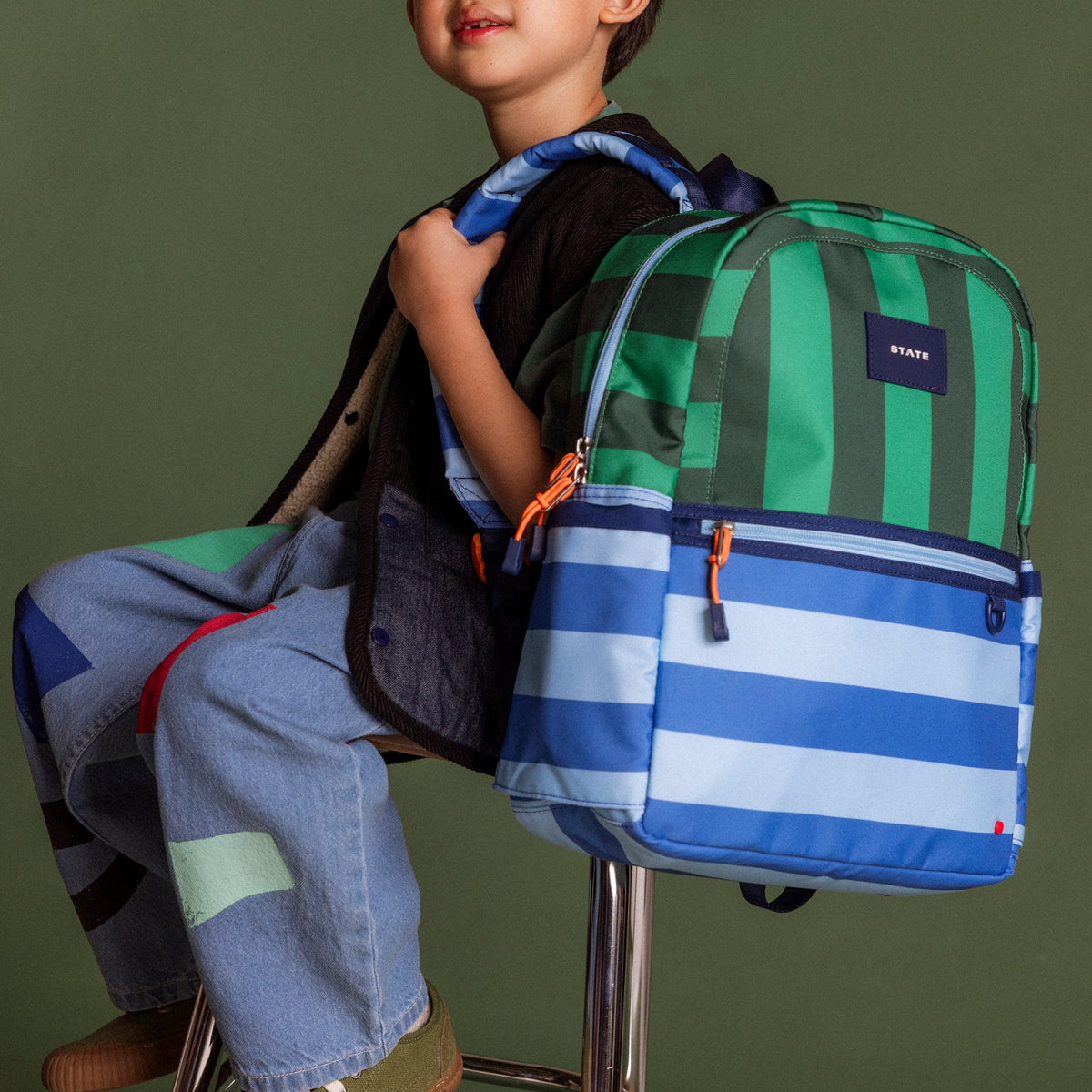 State Bags Kane Kids Travel Backpack Recycled Polyester Canvas Stripe