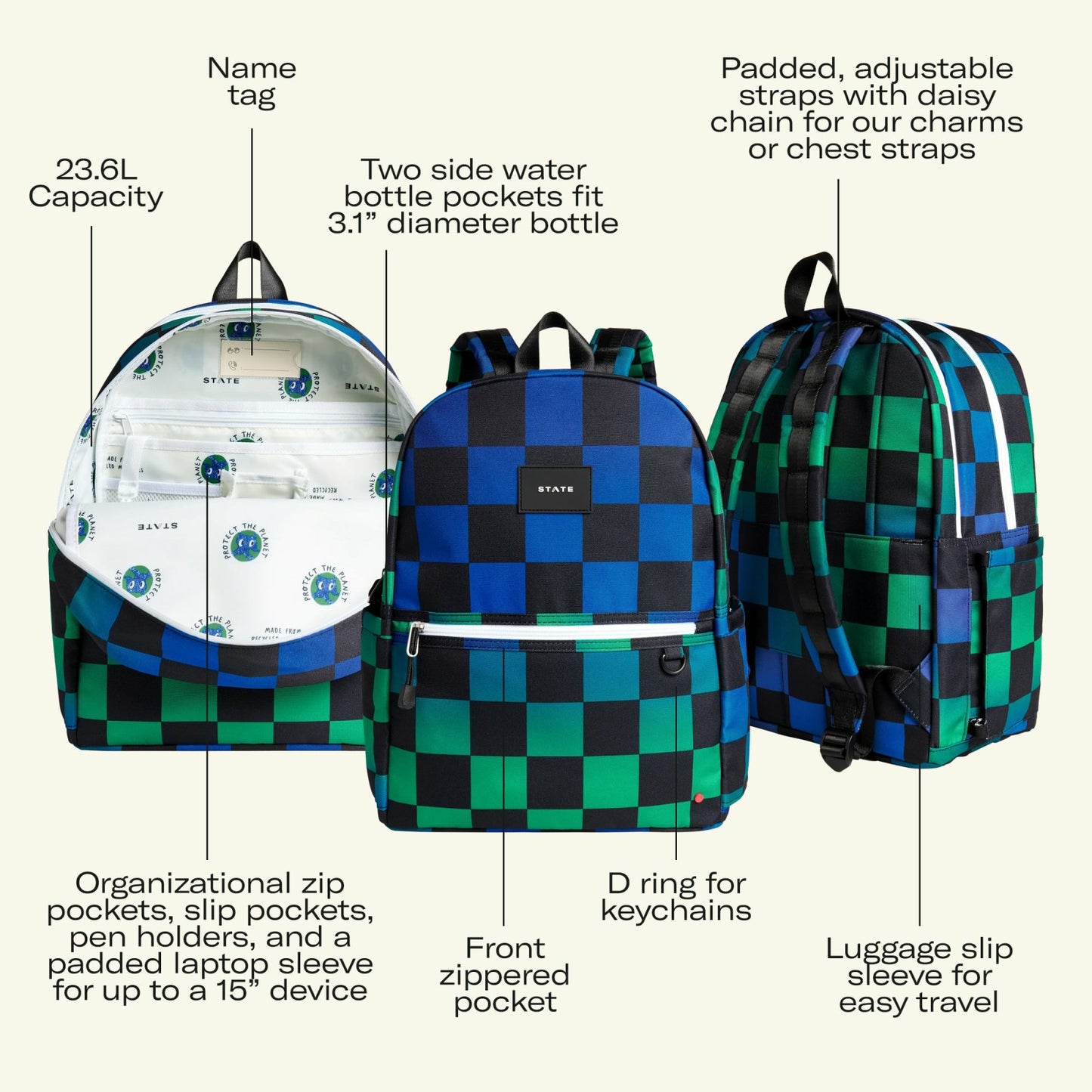 State Bags Kane Kids Double Pocket Nylon Blue Gradient Diagonal Zipper