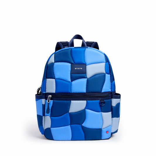 State Bags Kane Kids Double Pocket Nylon Puffer Blue Puffer Check