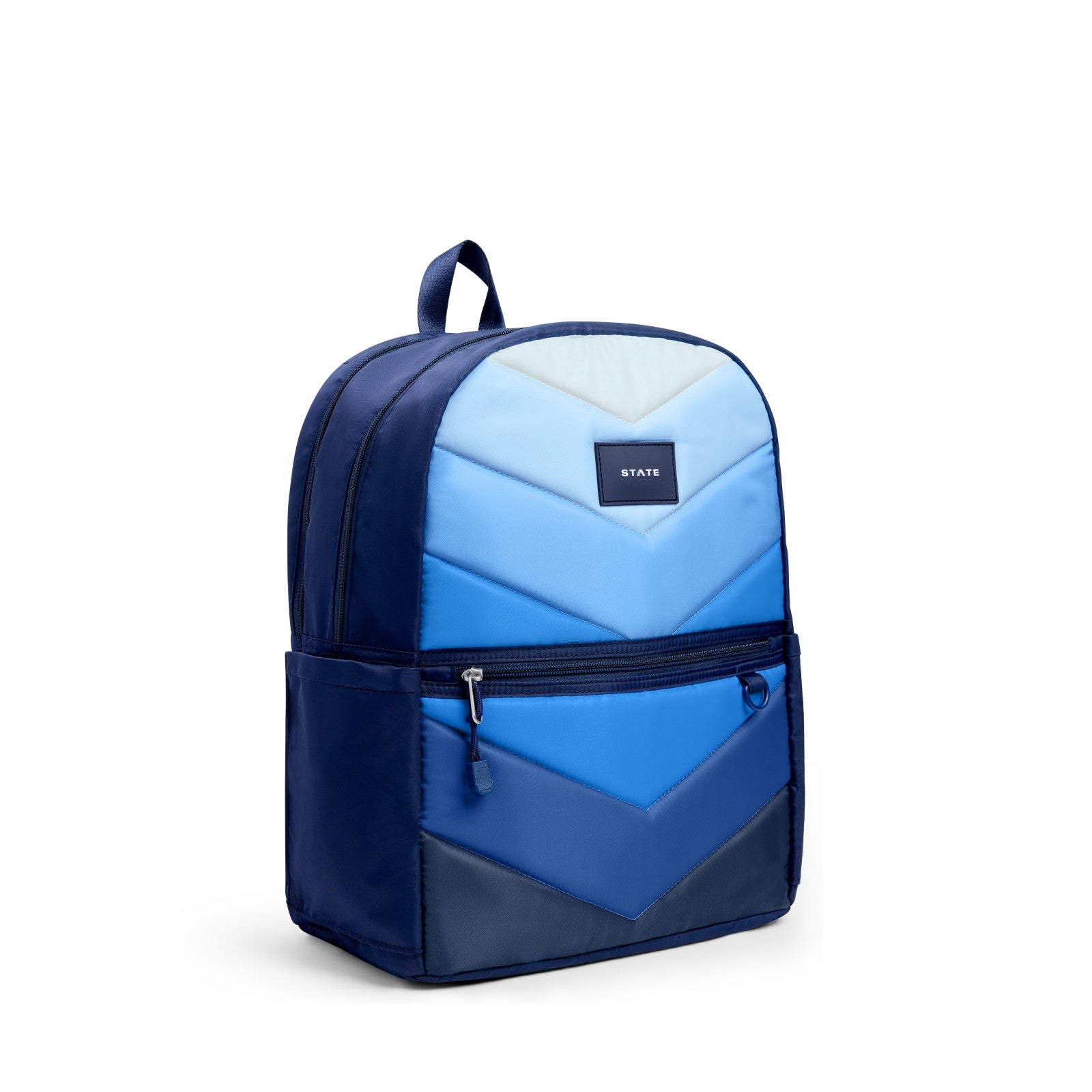 State Bags Kane Kids Double Pocket Nylon Puffer Blue Chevron