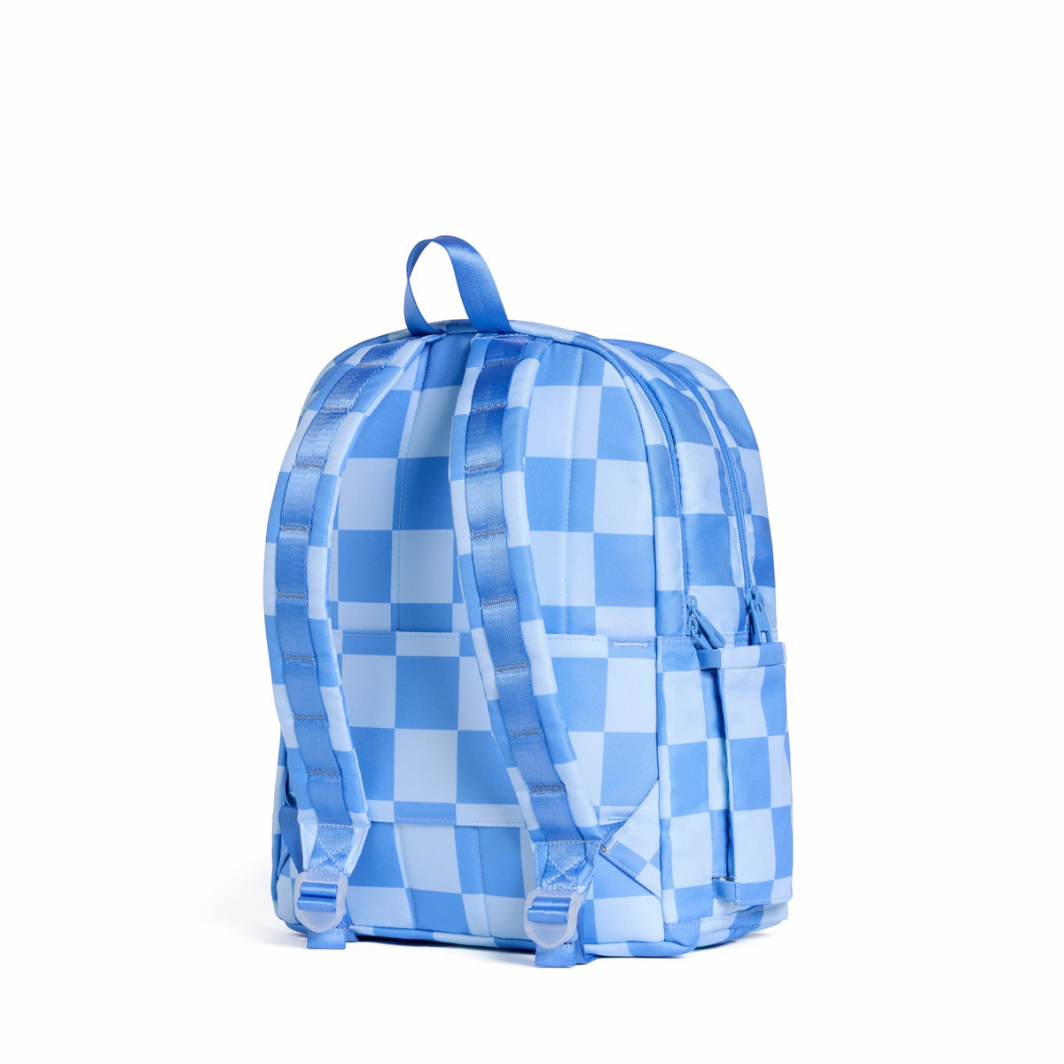 State Bags Kane Kids Double Pocket Backpack Recycled Polycanvas Charms Blue Check