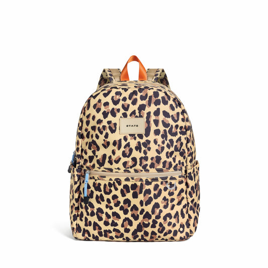 State Bags Kane Kids Double Pocket Backpack Recycled Poly Canvas Leopard