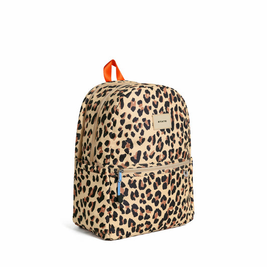 State Bags Kane Kids Double Pocket Backpack Recycled Poly Canvas Leopard
