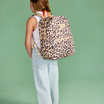 State Bags Kane Kids Double Pocket Backpack Recycled Poly Canvas Leopard
