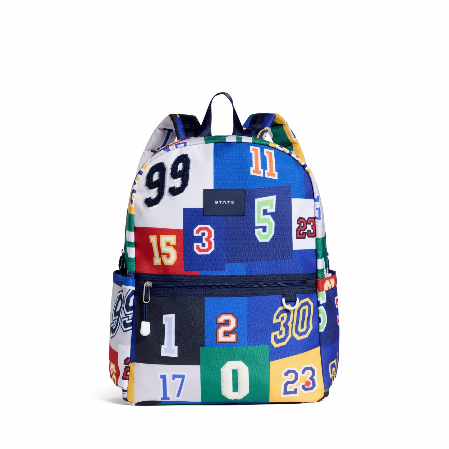 State Bags Kane Double Pocket Backpack Recycled Poly Canvas Varsity Numbers